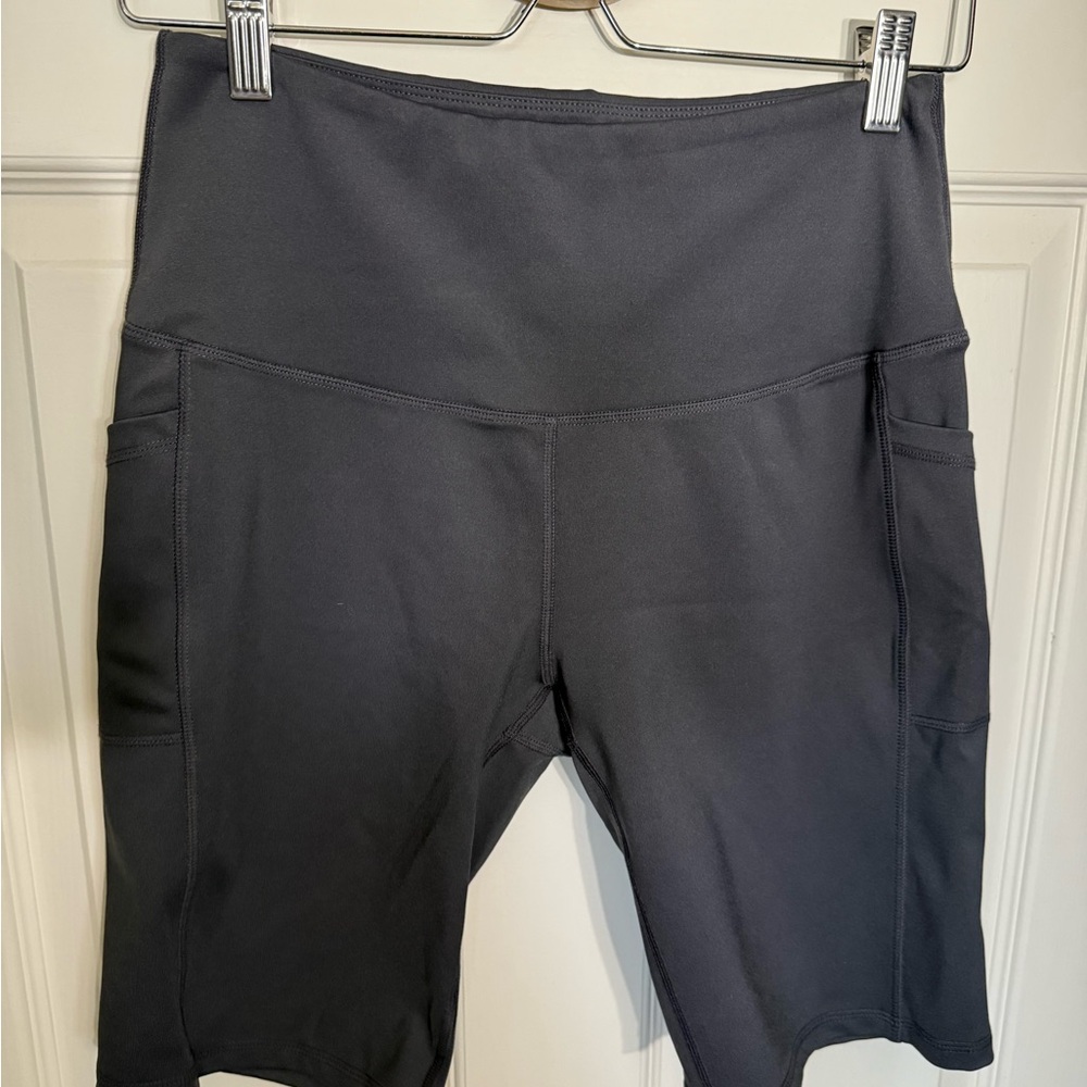 Grey High-Waisted Bike Shorts with Wide Waistband